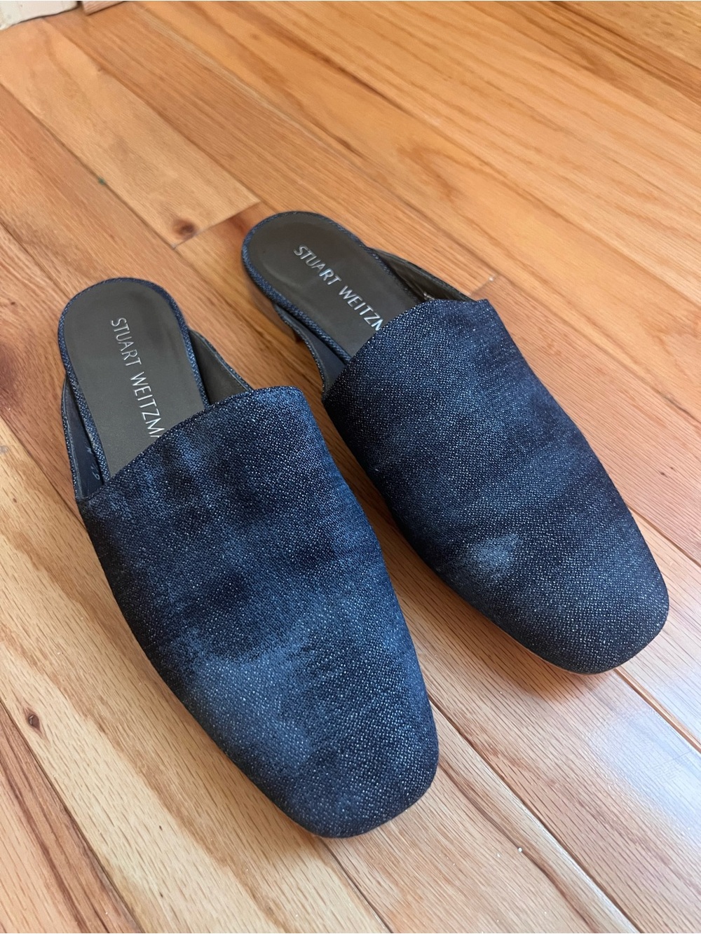 Stuart Weitzman Women’s Denim Navy Square Toe Slip-On Flats Size 6.5